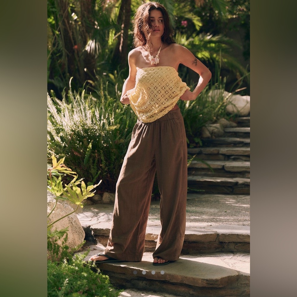 Free People Day’s End Linen Pull-On Pants - Chocolate Gelato Color | Large | New